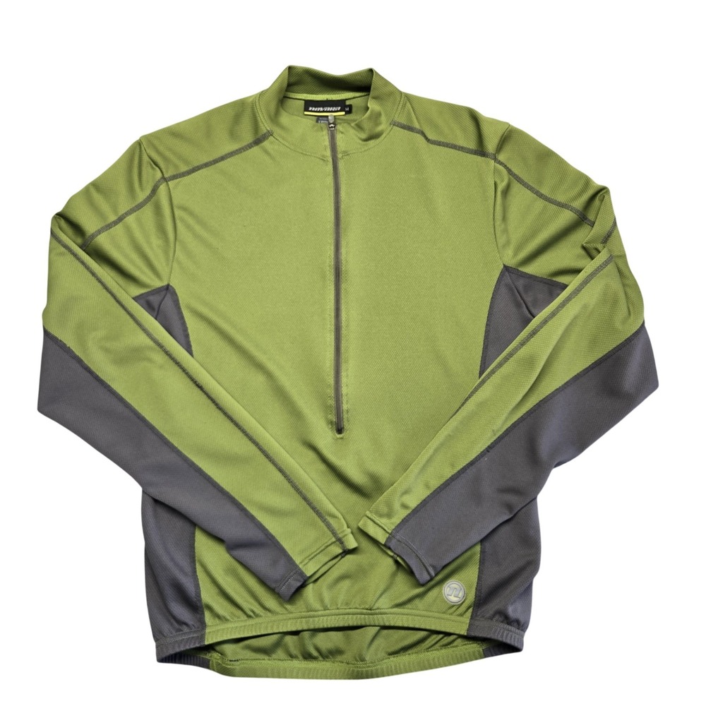 Novara Cycling Jersey Mens Medium Green Gray‎ Long Sleeve 1/4 Zip Bike Pockets